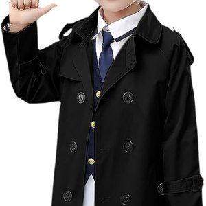 Boys Trench Coat Double Breasted Classic Belted Outwear Jacket Dress Coat